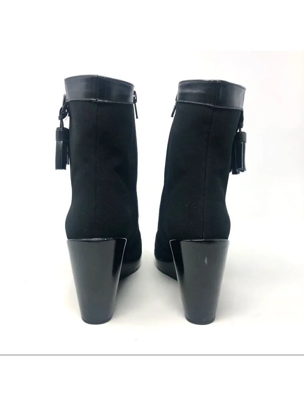 * Stuart Weitzman Gore-Tex Black Wedge Tassel Ankle Boots Size 38/8